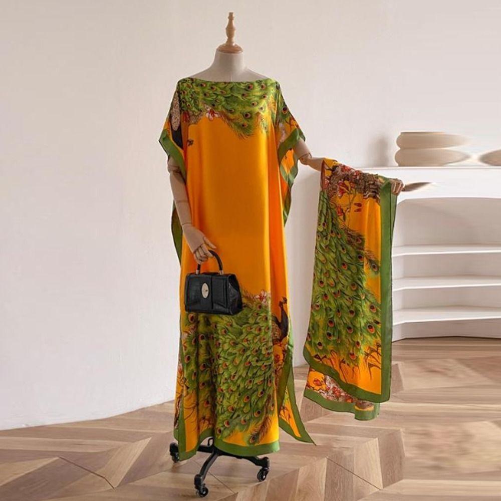Elegant Print Cape Shawl Floral Butterfly Peacock Cape Shawl Scarf for Beach Vacation
