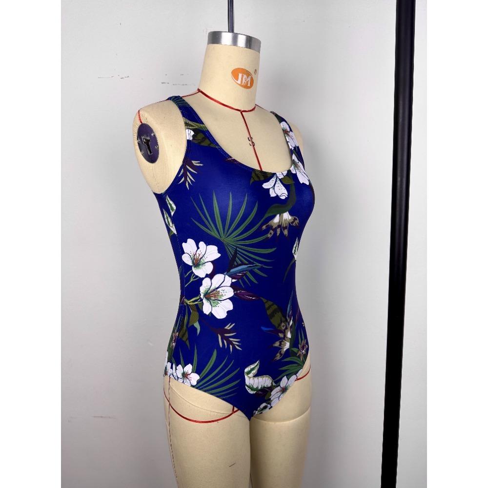 Elegantní vintage květinové jednodílné plavky pro ženy zeštíhlující retro design s vyjímatelnými vycpávkami, vysoce elastická látka, kulatý výstřih, detail bez zad