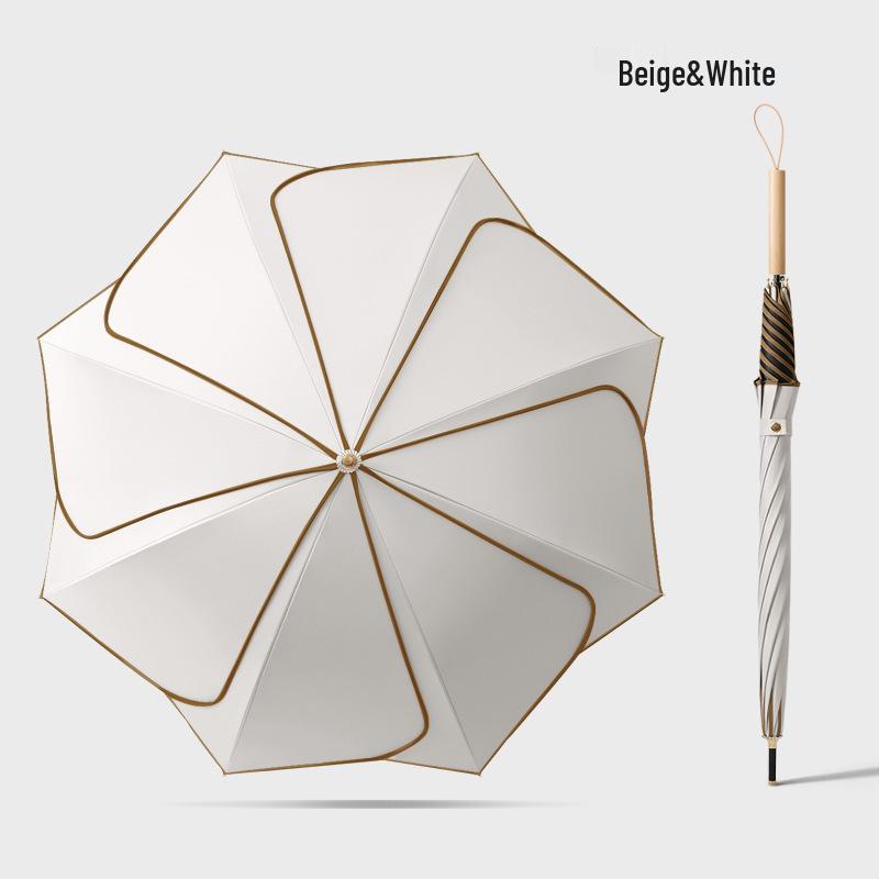 Long Handle Floral Umbrella, Dual-Use for Sun & Rain, UV Protective Black Rubber Shade for Women.