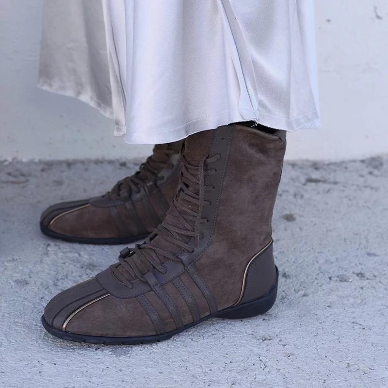 Women's Ballet Dance Shoes Boots Thi Bot 2025 New Genuine Leather Lace-Up Retro Ort Boots Korean Sle Spring