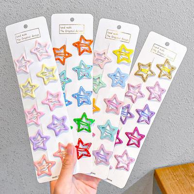 10 stuks/lot Kleurrijke Ster Haarspelden Kinderen Kleurrijke Vijfpuntige Ster Zijclip Mode Metalen BB Clips Meisjes Haaraccessoires