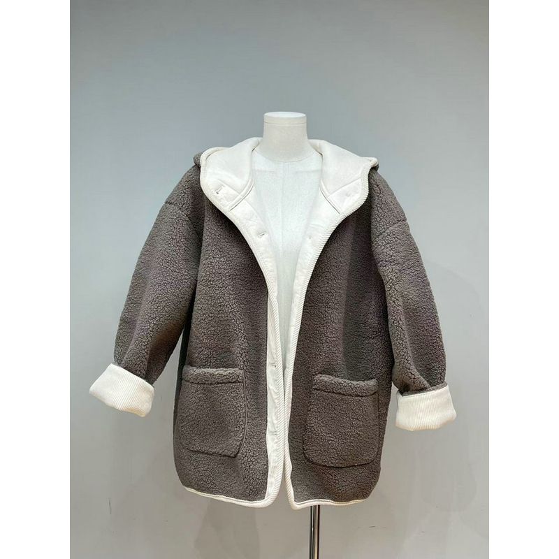 

2024 Winter New Arrival Soft Glutinous Warm Work Clothing Simple Lamb Wool Fleece Short Coat Paragraph 5 (hooded) One size