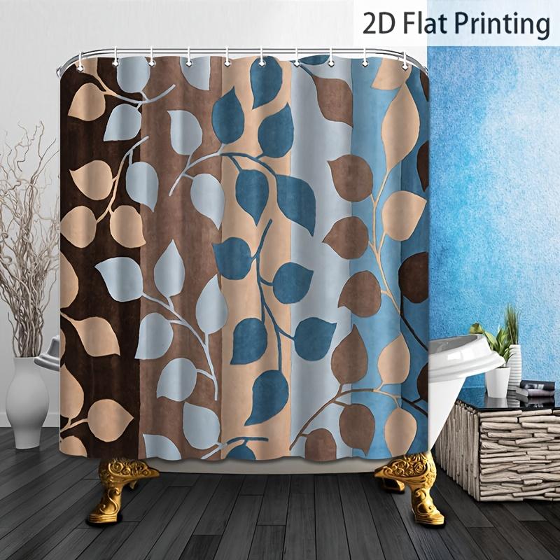 2D Flat, 1pc Elegant Leaf Vine Shower Curtain with Hooks - Botanical Leaf & Vine Pattern Bathroom Curtain Suitable for All Seaso