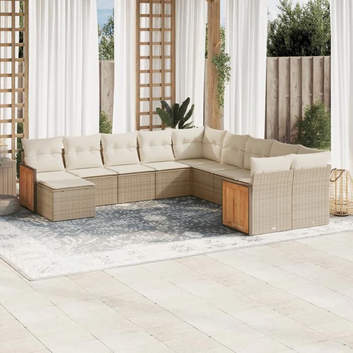 VidaXL Garden Lounge Set with Cushions 11 Pcs, Patio Sofas, Patio Furniture Set, Outdoor Furniture, Beige 3228249