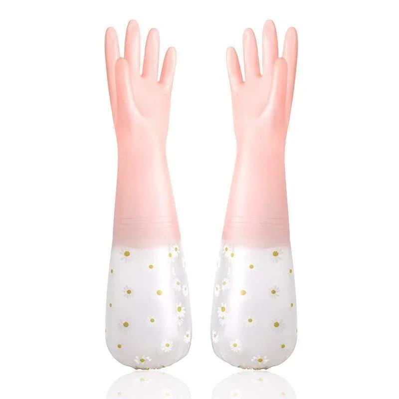 

Бытовые резиновые перчатки с длинным рукавом Перчатки для мытья посуды Перчатки для чистки кухонной духовки Перчатки для чистки домашних животных Аксессуары для дома и кухни розовый