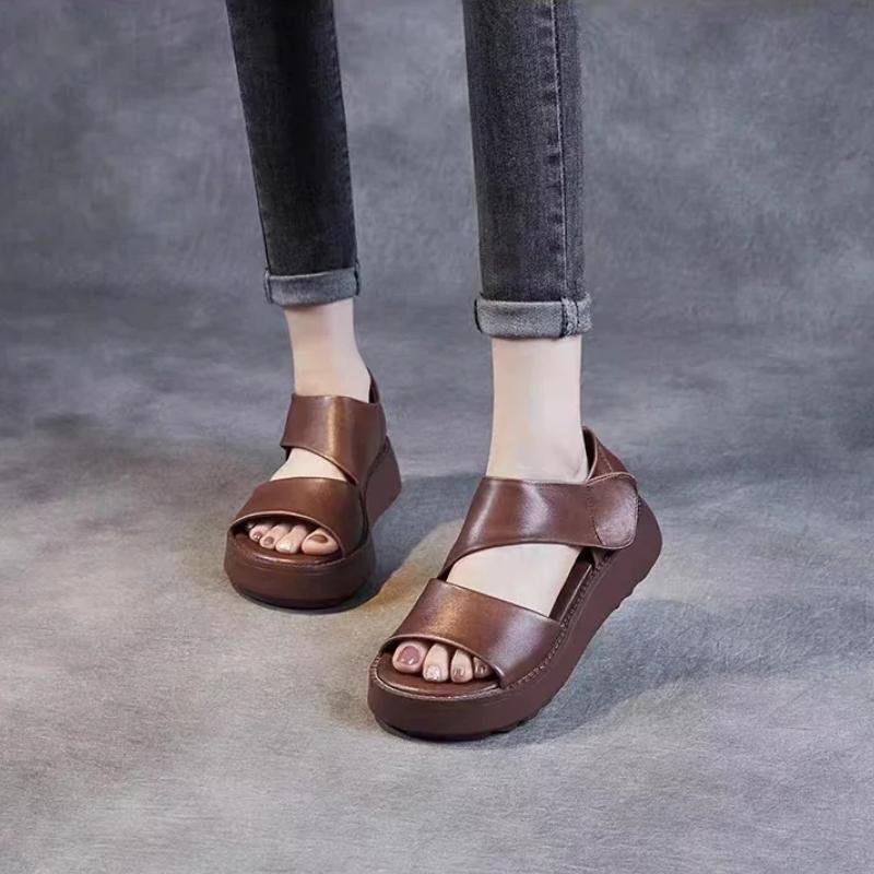 Summer New Versatile and Breathable Retro Roman Sandals Matsutake Thick Sole Sandals for Women