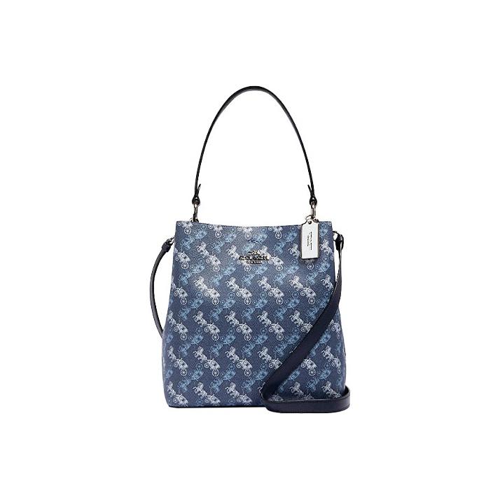Coach Women's Blue Town 26 Horse And Carriage Print Pebble Leather Shoulder Bag Medium Shoulder Bag 236-Svqb8