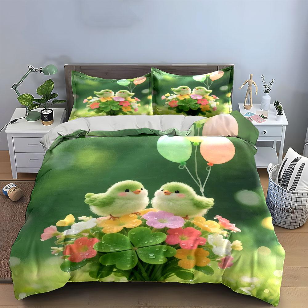 "Bird Figurines Decoration Set" Bedding Set with 1 Duvet Cover 2 Pillowcases Single Double King Queen, Gift