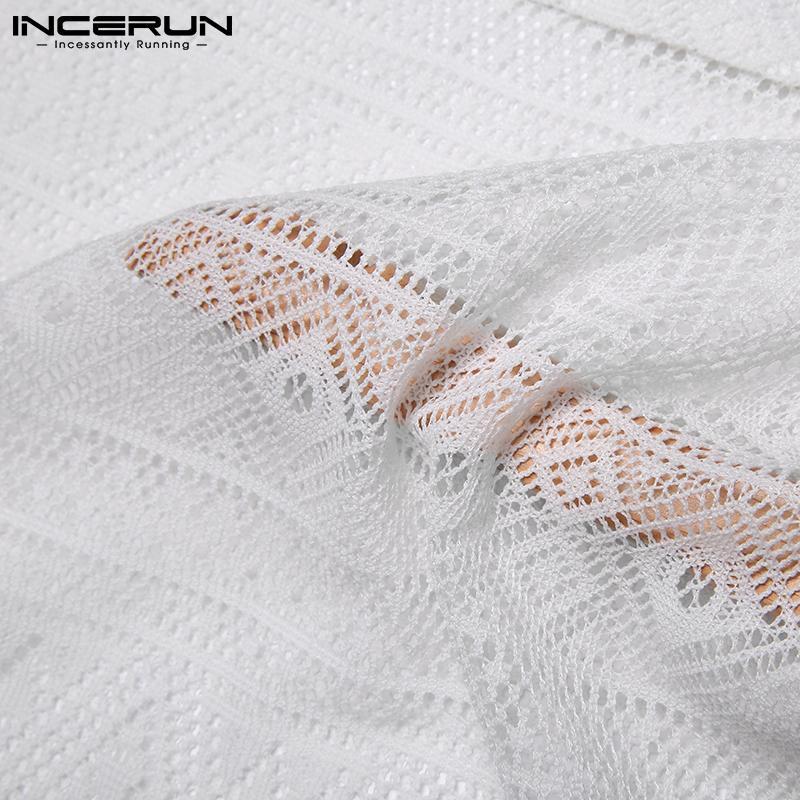 INCERUN Summer Men's Long Sleeve See Through Mesh Net Yarn Shirts Tops