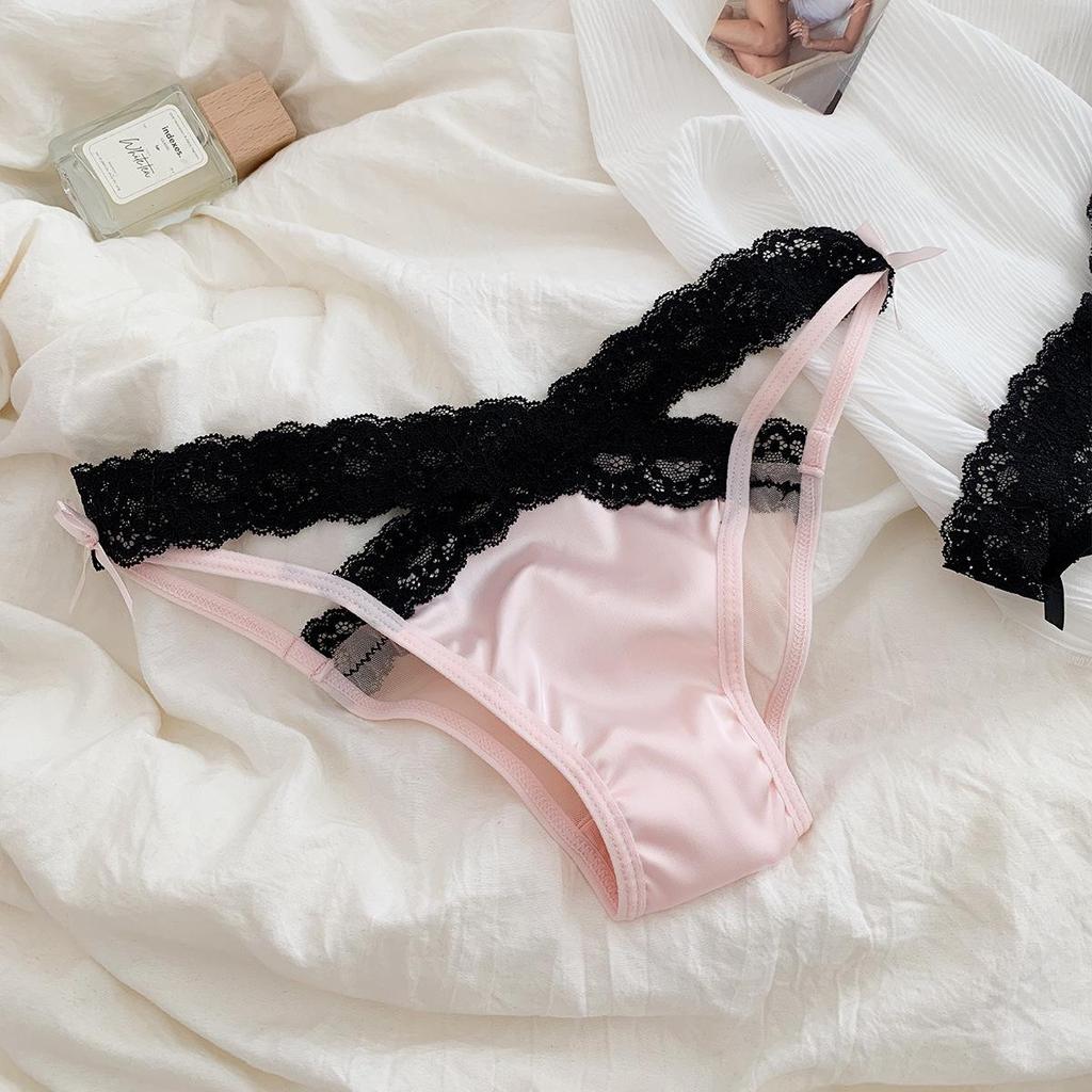 Rose Pink Low-Waist Lace Bow Sexy Breathable Panties
