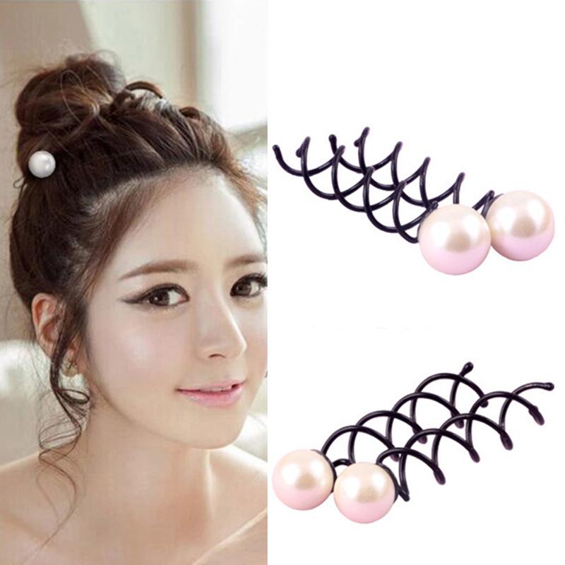 Buy 2Pcs/set Spiral Hair Pin Hair Style Pearl Spin Clip Bun Stick at affordable prices — free