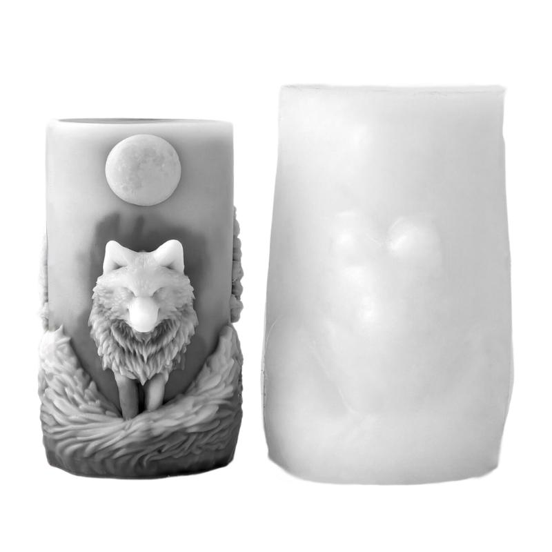 Premium Silikon 3D Wolf Zylinder Kerzenform für handgemachte Seife, Säulenkerzen und künstlerische Harz-Kreationen Bastelprojekte