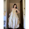 New French Neck Dress Women's Seaside Photo Shoot Holiday Halter Dress Super Fairy Loose A-word Skirt