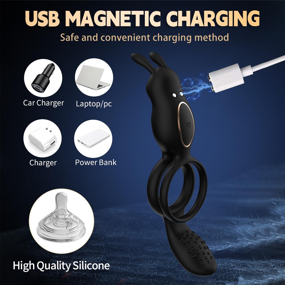 Vibrating Cock Ring with Rabbit Clitoral Stimulator Penis Ring Vibrator Couples Adult Sex Toys for Men Male Couple Sex Toys 18+