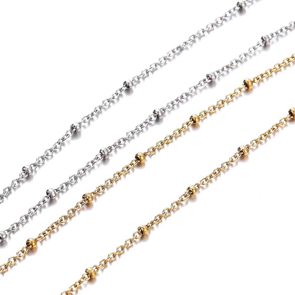 No Fade 2Meters Stainless Steel Chain Cross Chain with Beads for DIY Necklace Bracelet Anklet Jewelry Making Accessories
