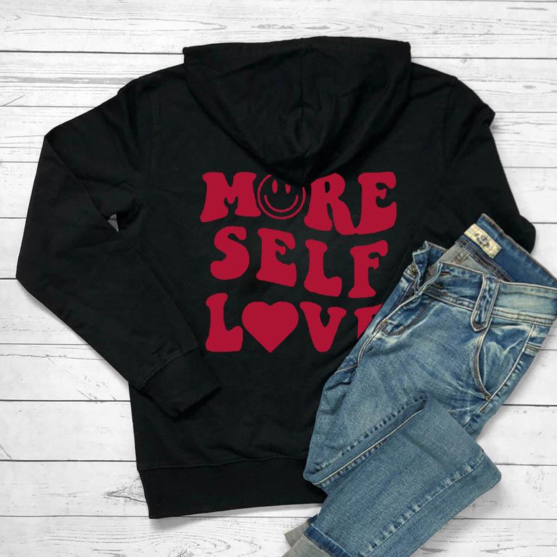 MORE SELF LOVE New arrival letter pattern retro printed top pullover boys and girls loose hooded printed sweatshirt