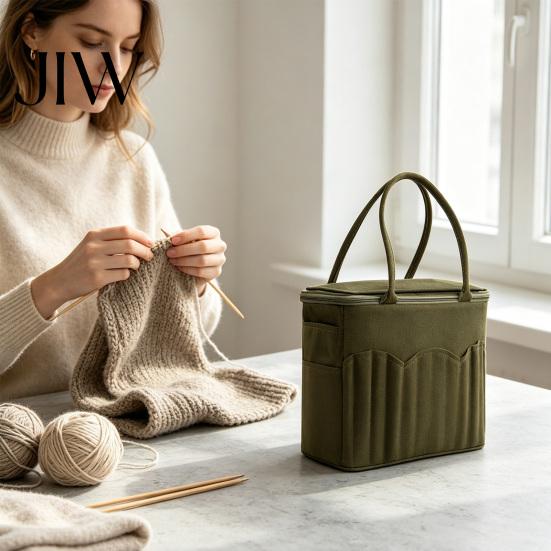 Portable Sewing Kit Holder Canvas Knitting Bag, with Multiple Pockets And Yarn Holes, Storage Organizer for Large Capacity Crochet Organizer,