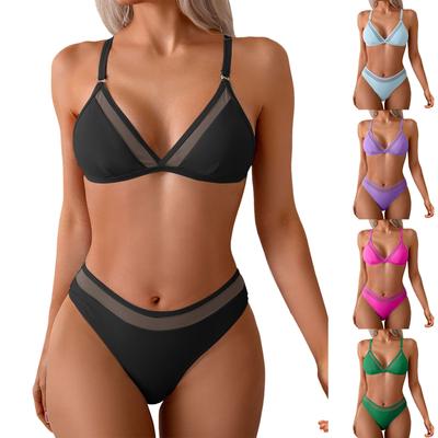 Set Bikini da Donna Due Pezzi Costume da Bagno Scollo a V Vita Bassa Schiena Incrociata Autolegante Spalline Sottili Push Up Costume da Bagno Nuovo