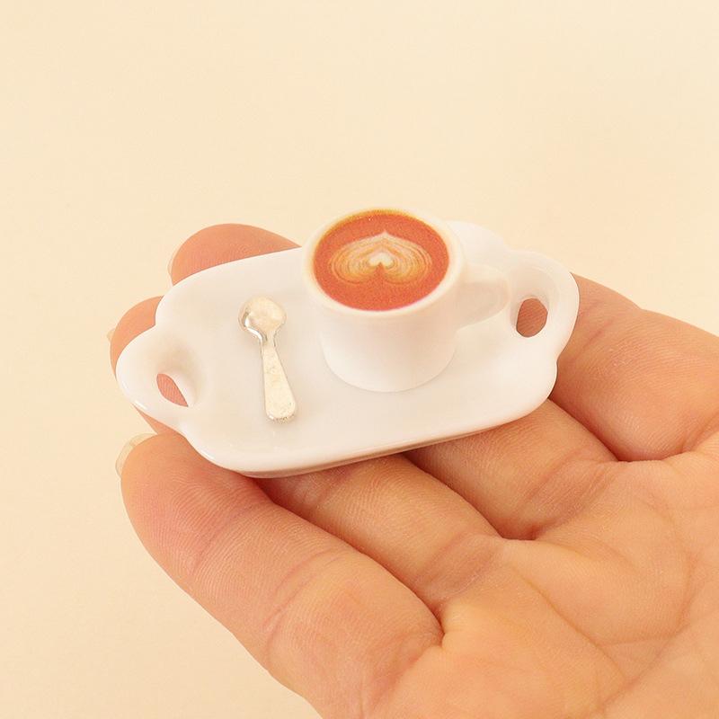 3Pcs/Set 1:12 Dollhouse Miniature Simulation Coffee Cup Spoon Tray Coffee Tray Living Scene Model Kitchen Tableware Decor Toys