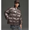 Goose down jacket women's glossy baseball jacket high-end stand-up collar short loose thickened jacket winter new