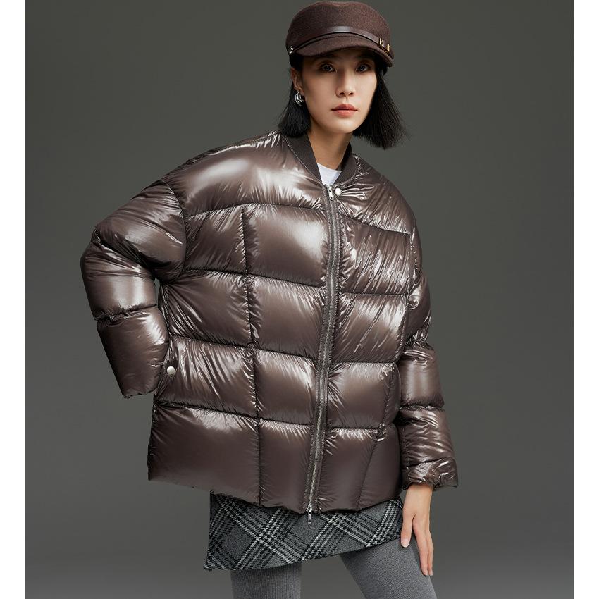 Goose down jacket women's glossy baseball jacket high-end stand-up collar short loose thickened jacket winter new