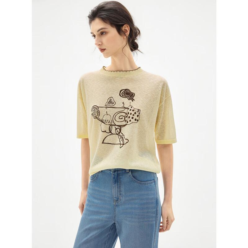 ELLE Graffiti Print Knit Short Sleeve Top