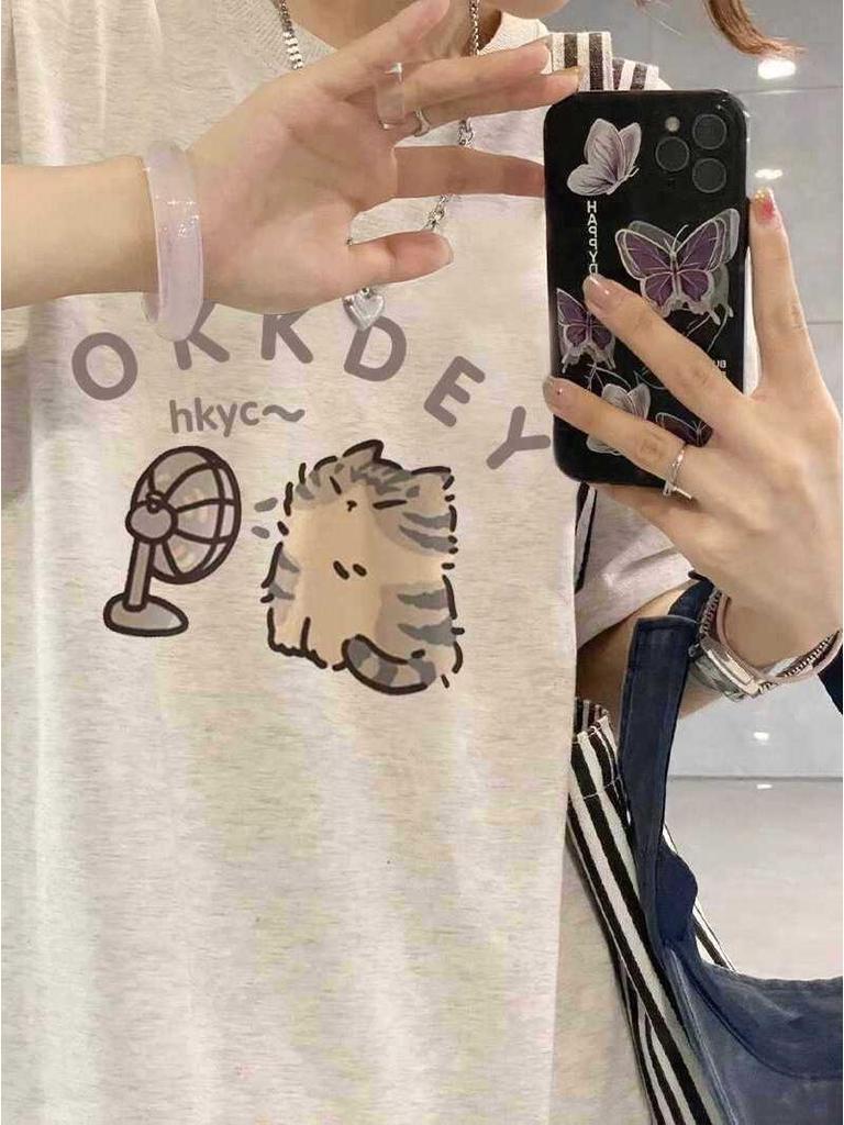 Plus Size Pure Cotton Short Sleeve T-Shirt, Couples Style, Loose Fit, American Niche Design, Dropped Shoulders