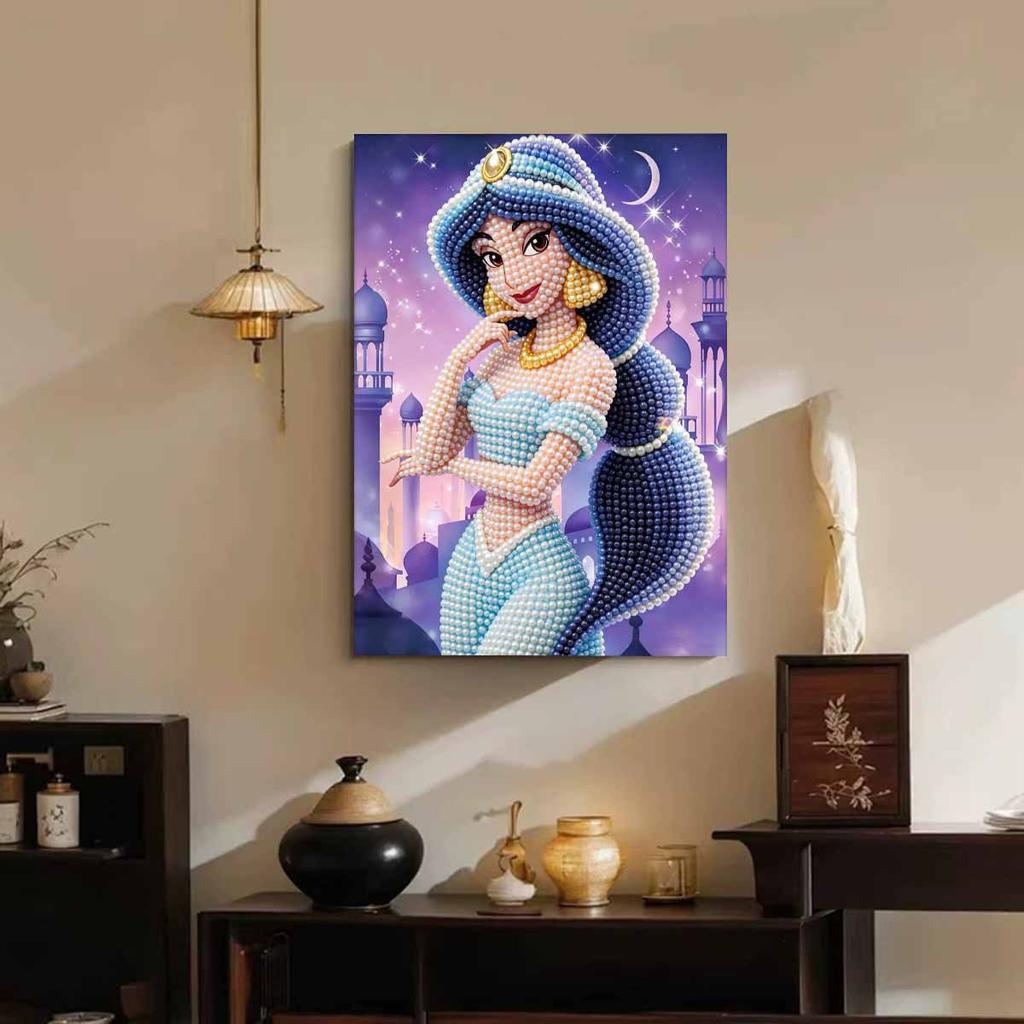 Sternenschloss Jasmin Neue Perlen-Eingefasste Rahmenlose Kunst | Handgefertigte Perlenkunst, Sternenmond Exotisches Schloss Thema, für Exotische Traumhafte Dekoration