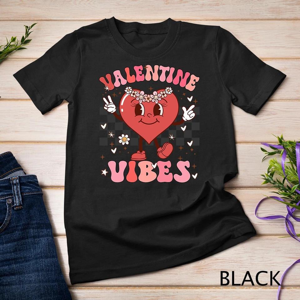 Groovy Checkered Valentine Vibes Valentines Day Girls Womens Unisex T-shirt 2 S