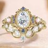 Delicate Women Rings Gold Color Round Moon White Stone Rings Party Set Accessories Gift