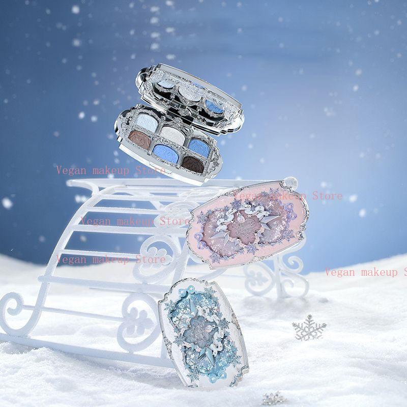 Flower Knows Snow Ballet 6 Colors Satin Eye Shadow Palette Velvet Matte & Pearl Shimmer In One,Blendable Fairytale-Easy Formula
