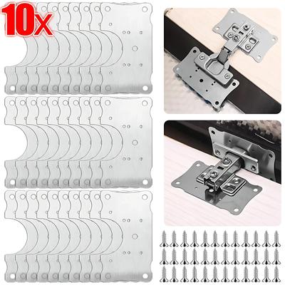Kit de plaque de réparation de charnière d'armoire 10 pièces Plaque de montage de charnière de porte en acier inoxydable avec trous pour meubles de placard de cuisine à domicile