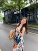 Retro Ethnic Spaghetti Strap Graffiti Print Summer Beach Dress