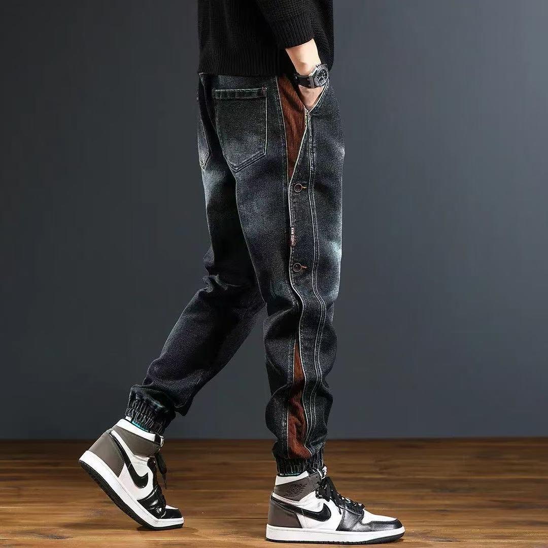 JYL Men s Jeans  American Heavy Patch Cargo Autumn Loose Cuffed Denim S