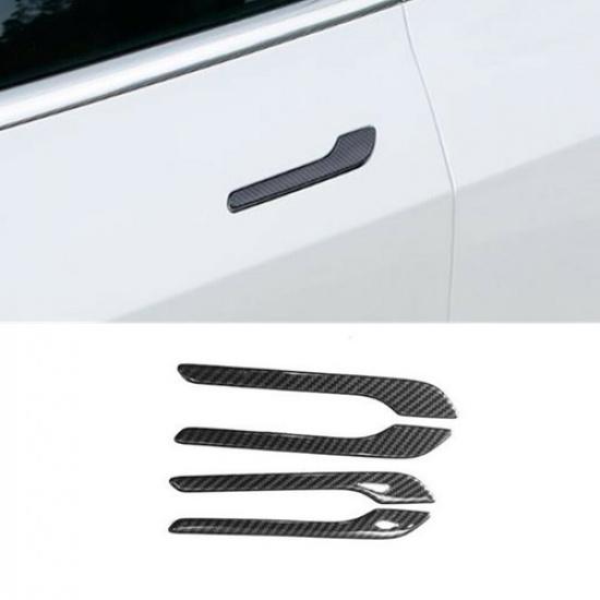 Carbon Fiber 4PCS Exterior Door Handle Cover Trim For Tesla Model Y 2020-2022