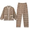Conjunto de Pijama Cardigan Jacquard Simples Fashion Confortável Quente Masculino Pijama Cáqui Claro L325M075-01A4