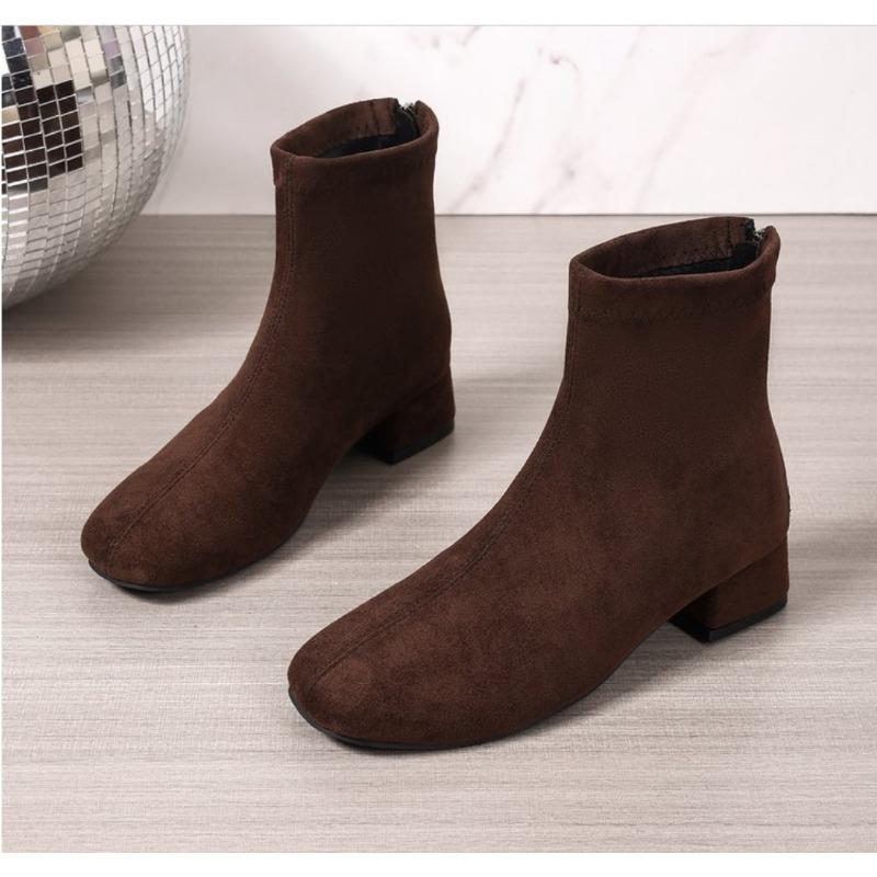 Fashion Winter Faux Suede Short Women Ankle Boots Fashion Square Toe Short Booties Ladies Elegant Mid Heel Booties Classics Office Shoes