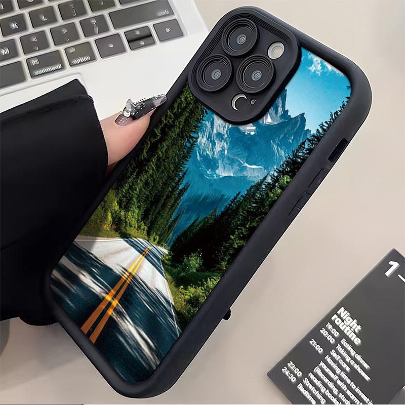 Highway Mountain and Forest Scenery Phone Case Suitable for iPhone 17 16 15 14 13 12 11 Pro/Max/Plus Anti Drop and Anti Shock