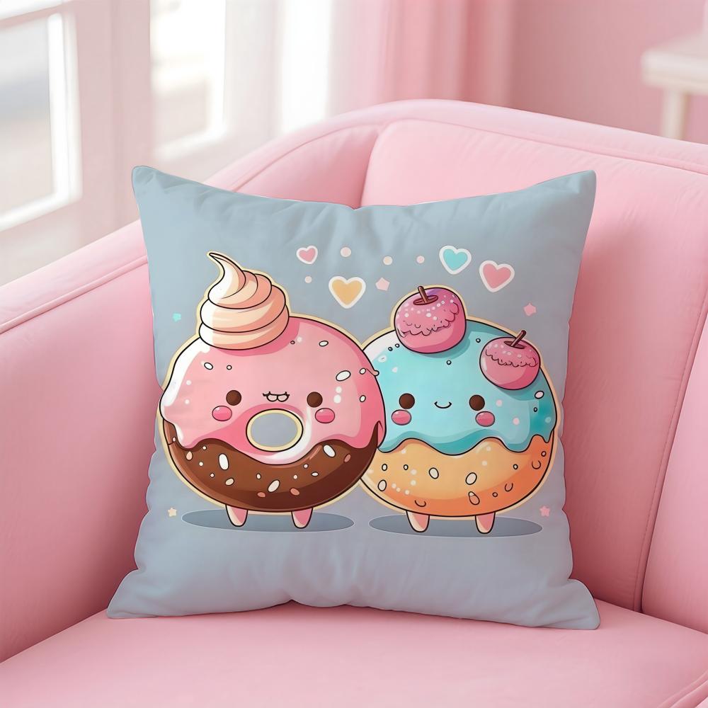 Food Lovers Cartoon Cute Donuts Cushion Cover Pillow Case Soft Skin Friendly Fabric Concealed Zipper