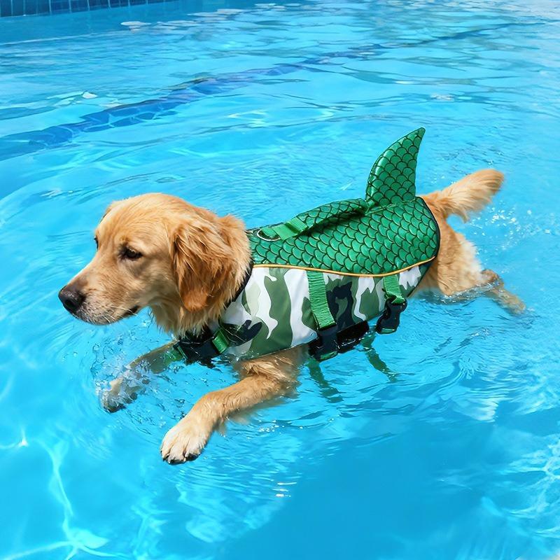 Durable Quick Drying Large Dog Life Jacket Dog Swimming Jacket with Rescue Handle Shark Fin Design High Buoyancy Safety Suit Outdoor Swimming Gear