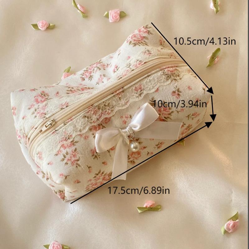 Cute Sweet Lace Bow Cosmetic Bag Large Capacity Makeup Organizer Women Travel Toiletry Bag Zipper Pencil Case Storage Bags
