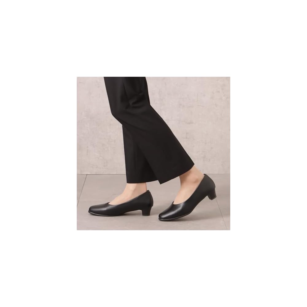 Fuwaraku FR-1101 Square Toe Pumps, Wide Fit (4E), Waterproof, 35cm Heel, Black, 215cm