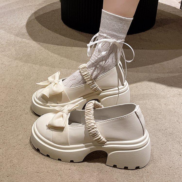 [Ushilai] Platform Mary Jane Shoes Women's Summer 2025 New French Muffin Bow Sweet Single Shoes