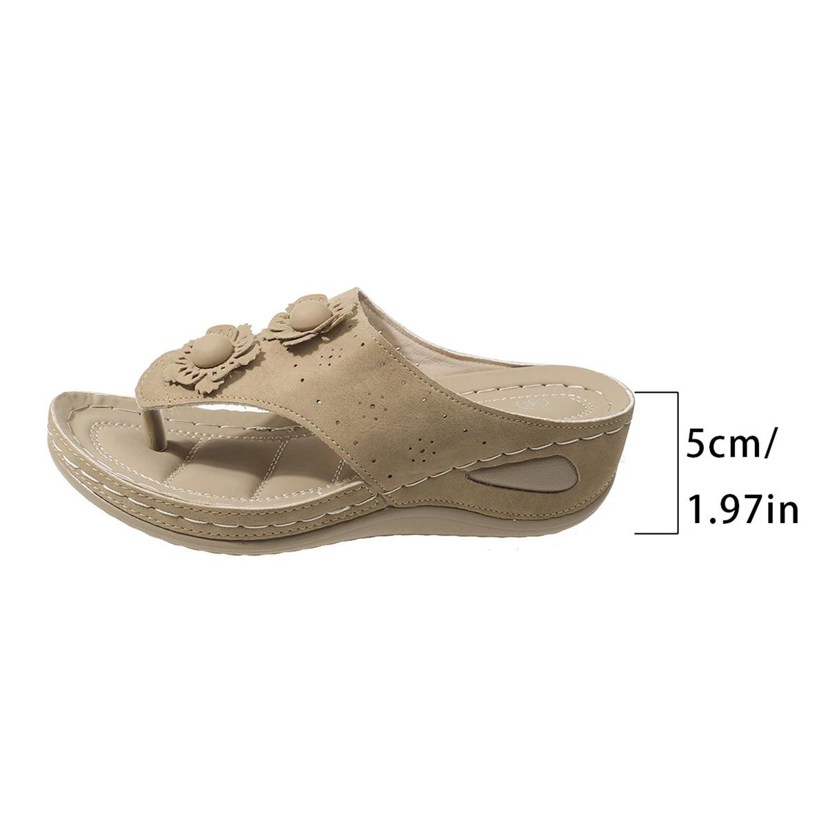 

Летние хиты продаж, однотонные женские тапочки-стринги, большие размеры, повседневные женские тапочки на танкетке с цветочным узором в римском стиле 43 хаки