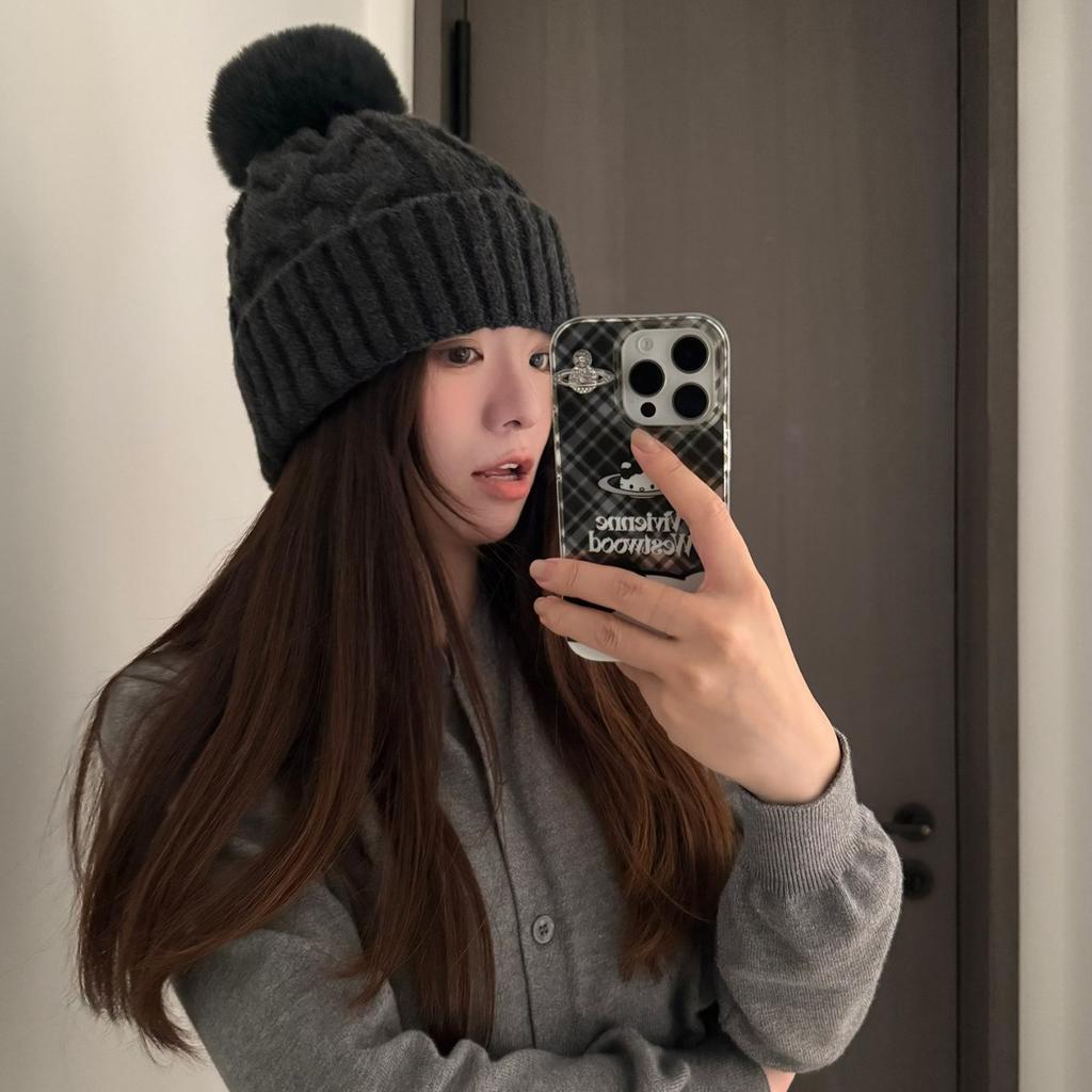 Hat Women'S Winter Solid Color Korean Knitted Hat Premium Sense Fleece Warm Ear Protector Fashion Wool Hat