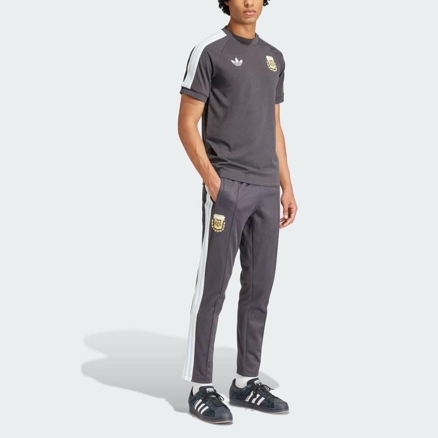 Adidas Originals Logo Print Stripe Crew Neck Short Sleeve T-Shirt Men Tops Grey IU2154