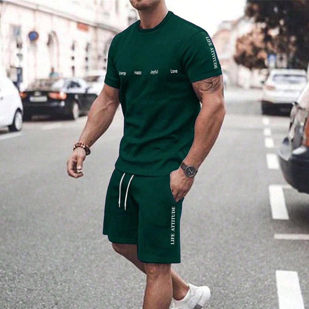 Men's Color Block T-Shirt And Shorts Set