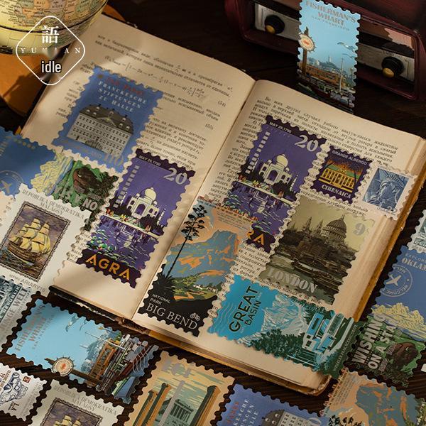 Yu Xian Traveler's American Stamp Stickers: 40 Sheets, 4 Styles, Hot Stamping Perfect for Collage