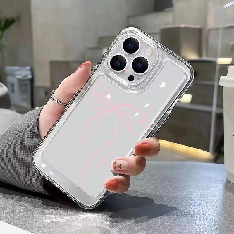 White Bowknot Snowflake Pattern Transparent Phone Case For iPhone Air 17 16 15 14 13 12 11 Pro Max Plus Mini 16E XS X XR Cover