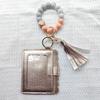 Leopard Print Silicone Bead Bracelet Keychain for Women with Tassel Pendant